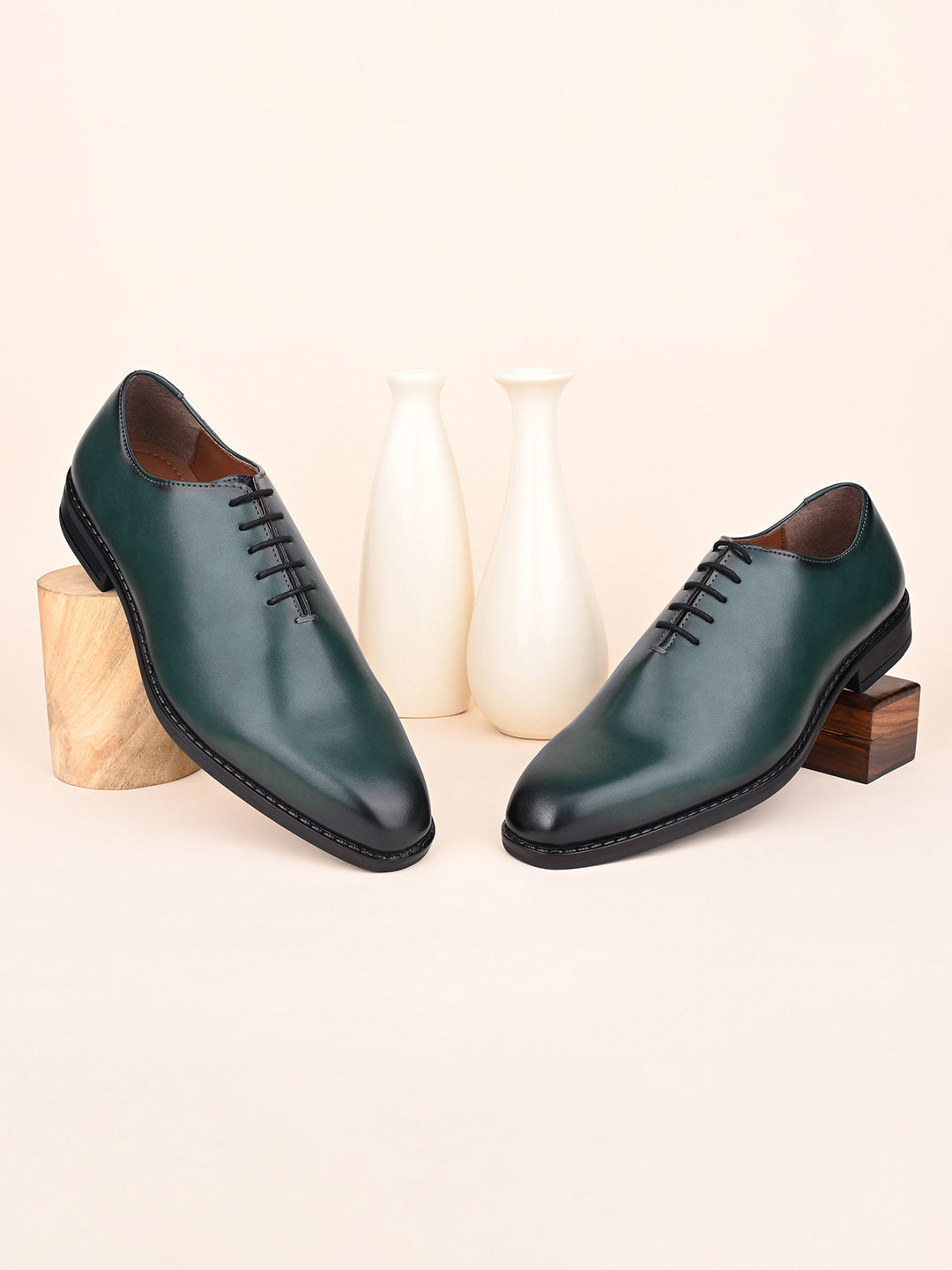 Seaweed Green Handcrafted Lace-Up Wholecut Derby Shoe