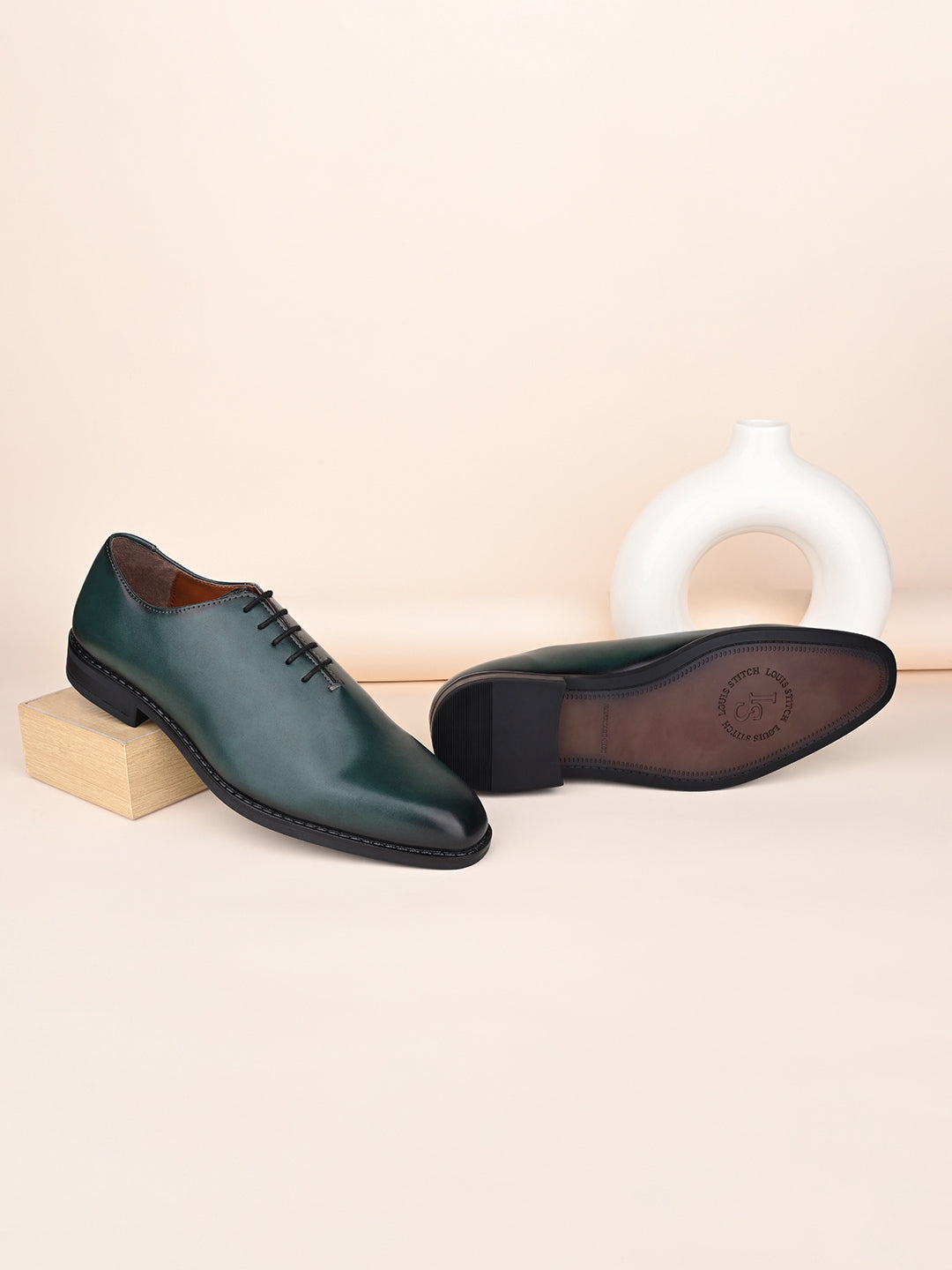 Seaweed Green Handcrafted Lace-Up Wholecut Derby Shoe