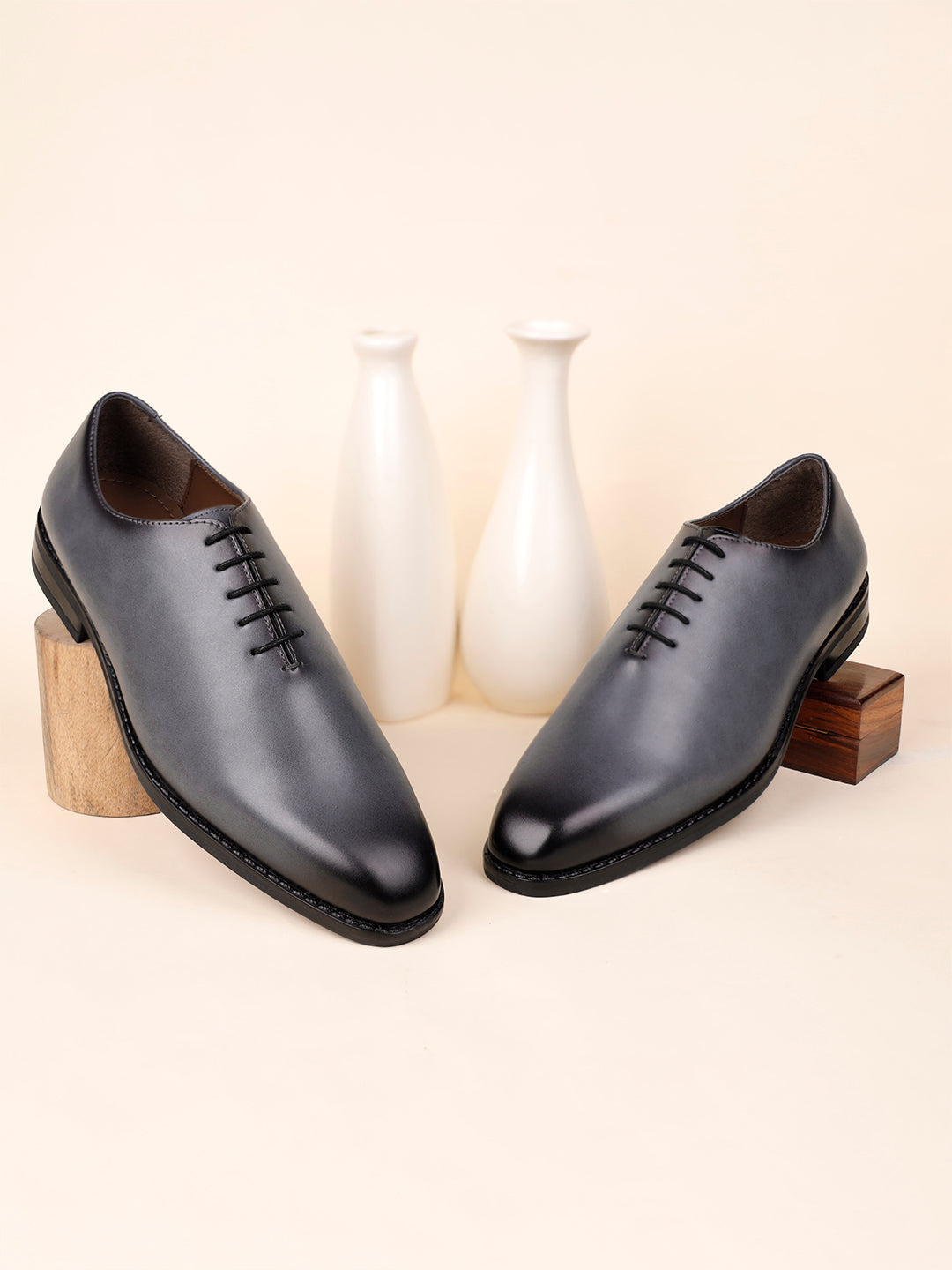 Ash Grey Handcrafted Lace-Up Wholecut Derby Shoe