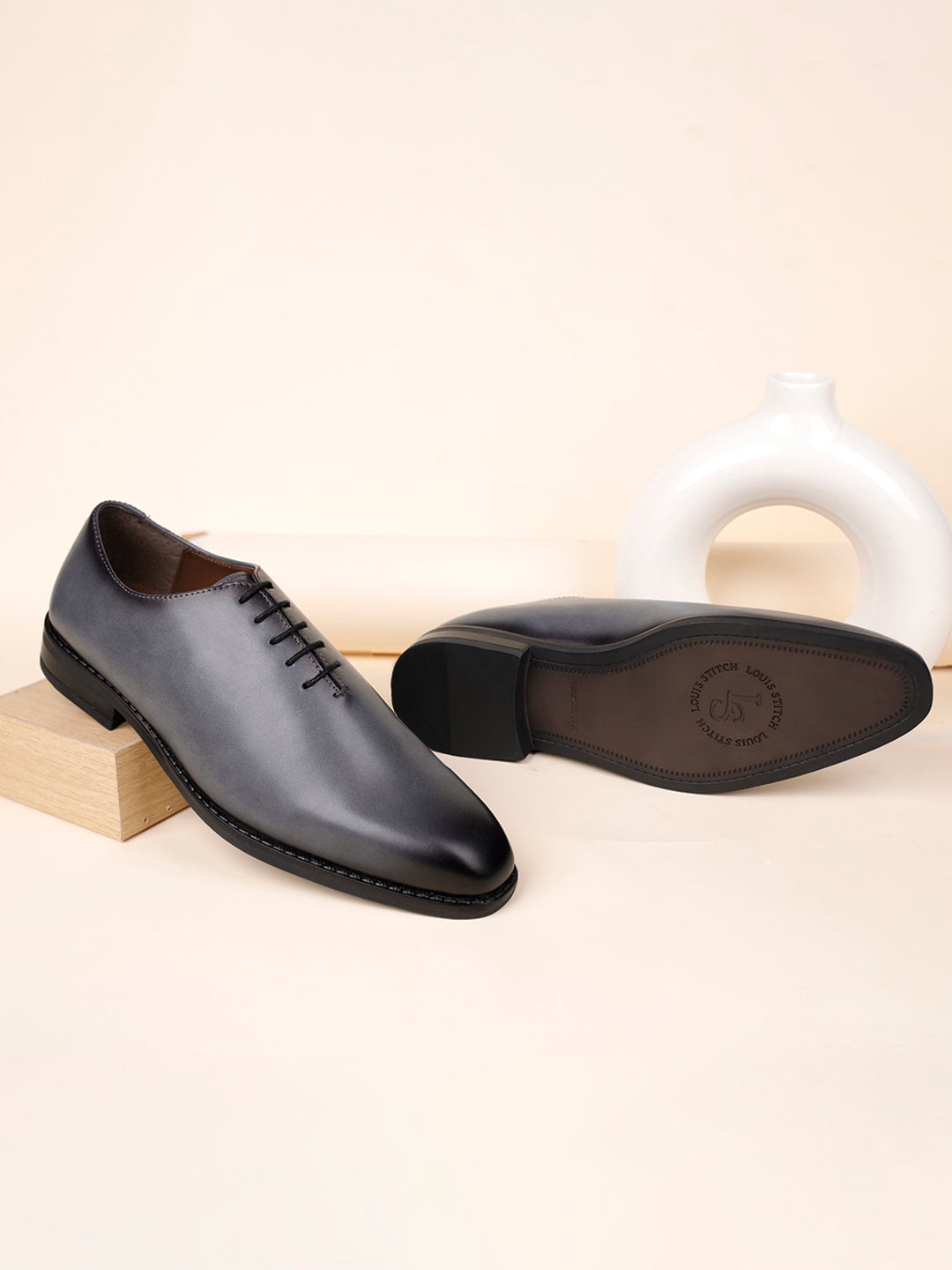 Ash Grey Handcrafted Lace-Up Wholecut Derby Shoe