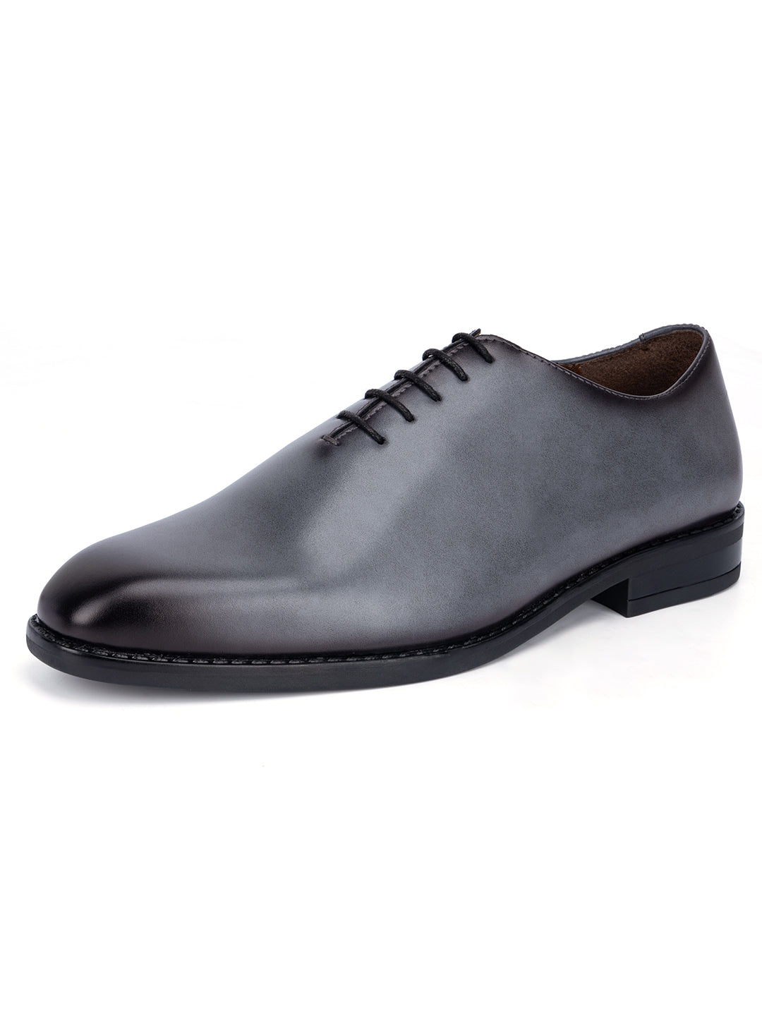 Ash Grey Handcrafted Lace-Up Wholecut Derby Shoe