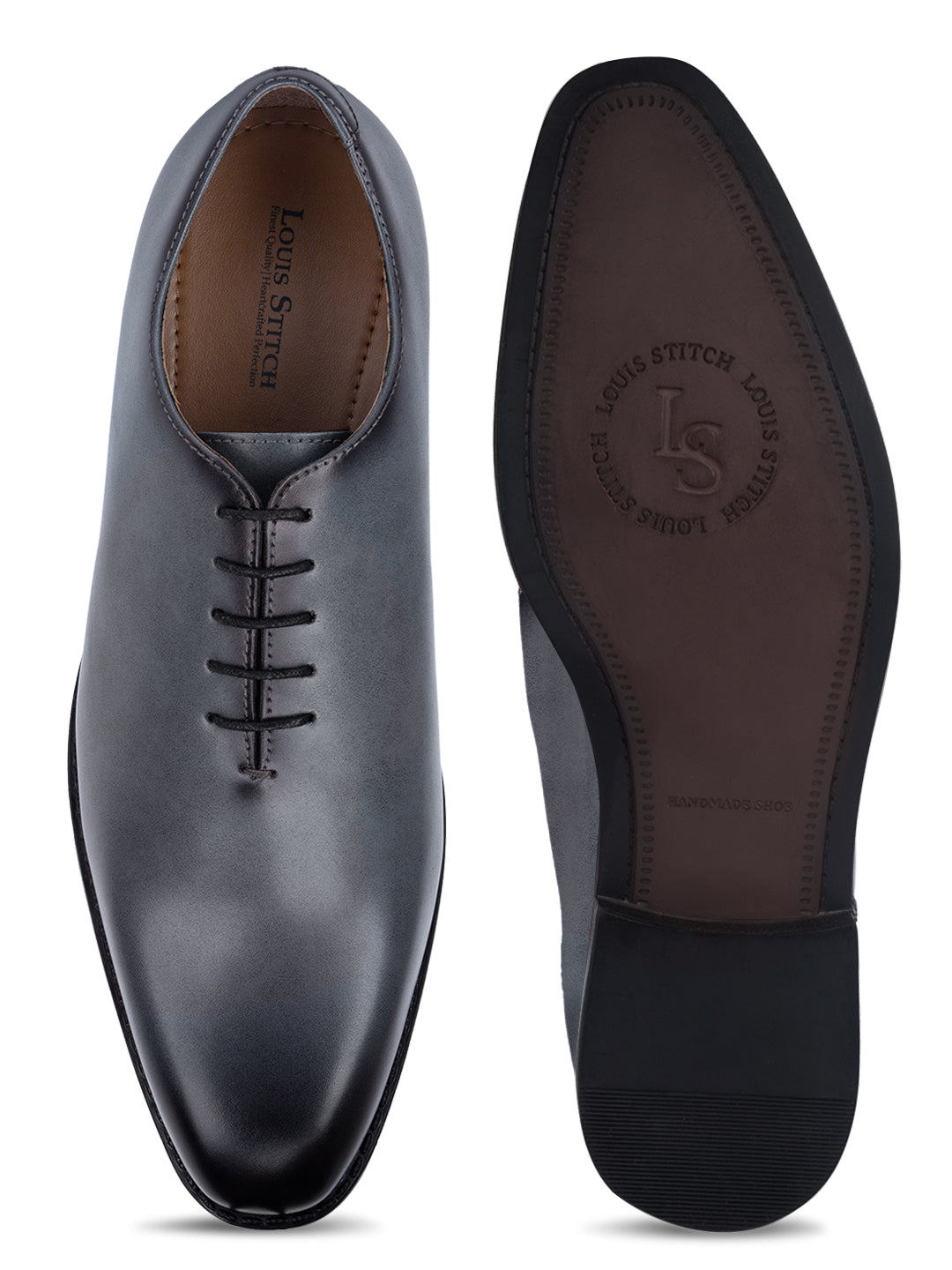 Ash Grey Handcrafted Lace-Up Wholecut Derby Shoe