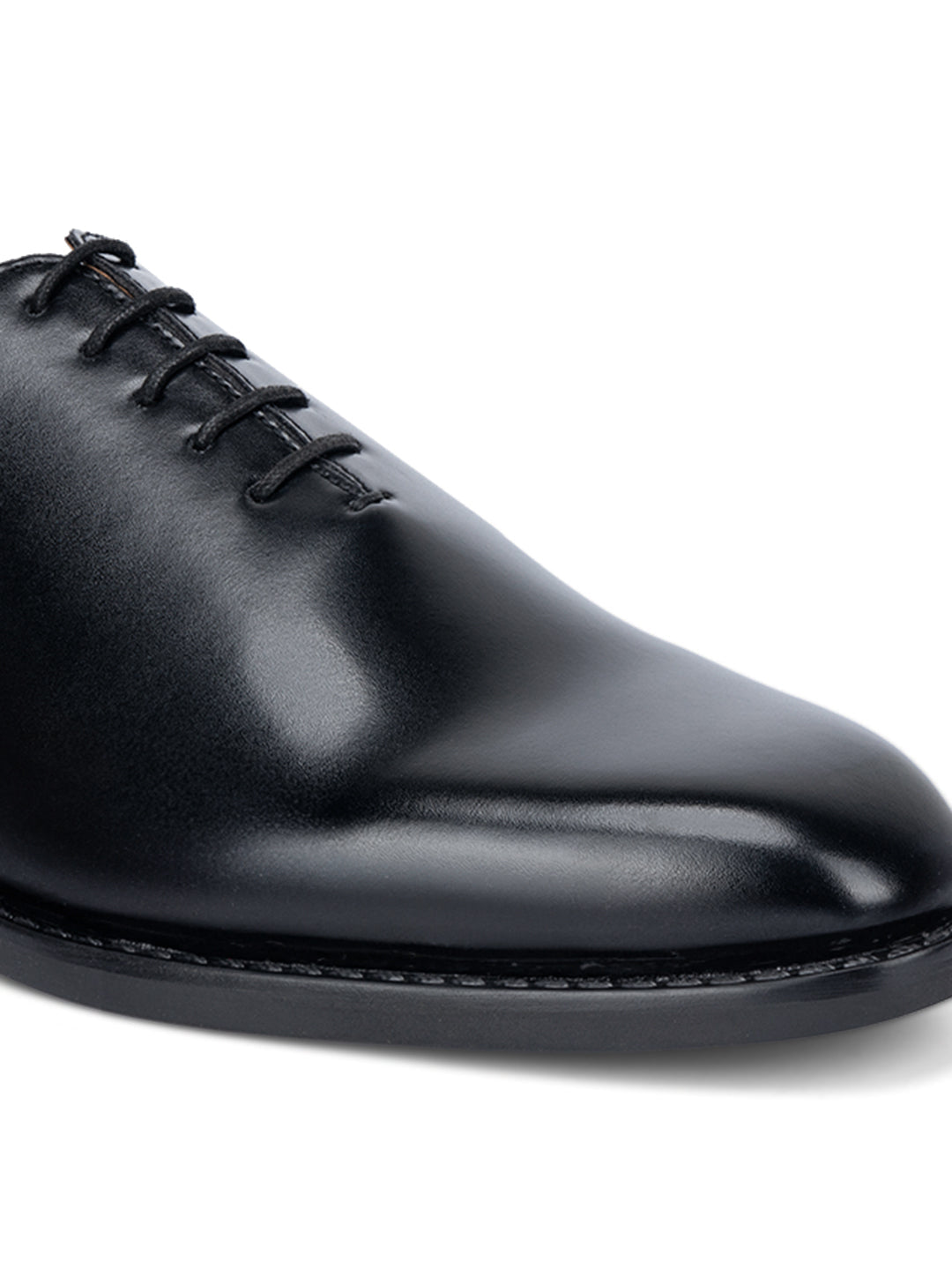Jet Black Handcrafted Lace-Up Wholecut Derby Shoe