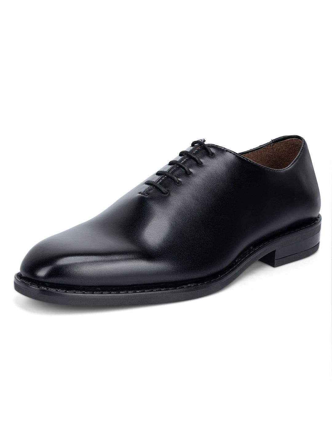 Jet Black Handcrafted Lace-Up Wholecut Derby Shoe