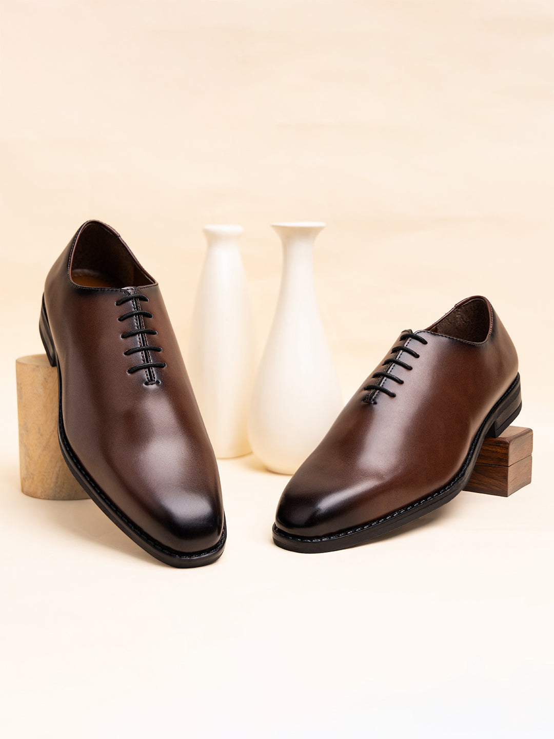 Tan Handcrafted Lace-Up Wholecut Derby Shoe