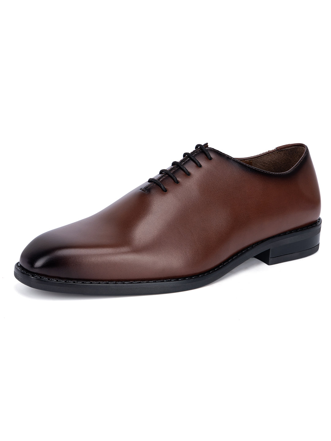 Tan Handcrafted Lace-Up Wholecut Derby Shoe