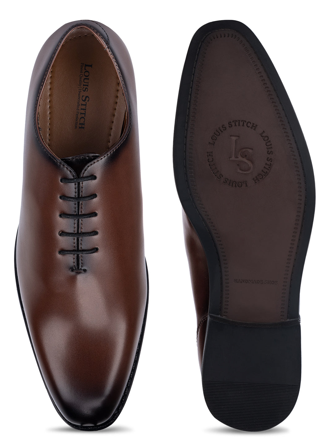 Tan Handcrafted Lace-Up Wholecut Derby Shoe