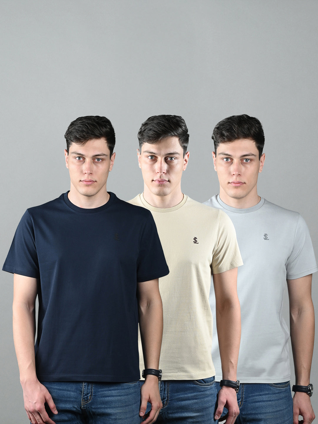 Men's Super Combed Cotton Regular Fit Pack of 3 Roundneck T-shirts