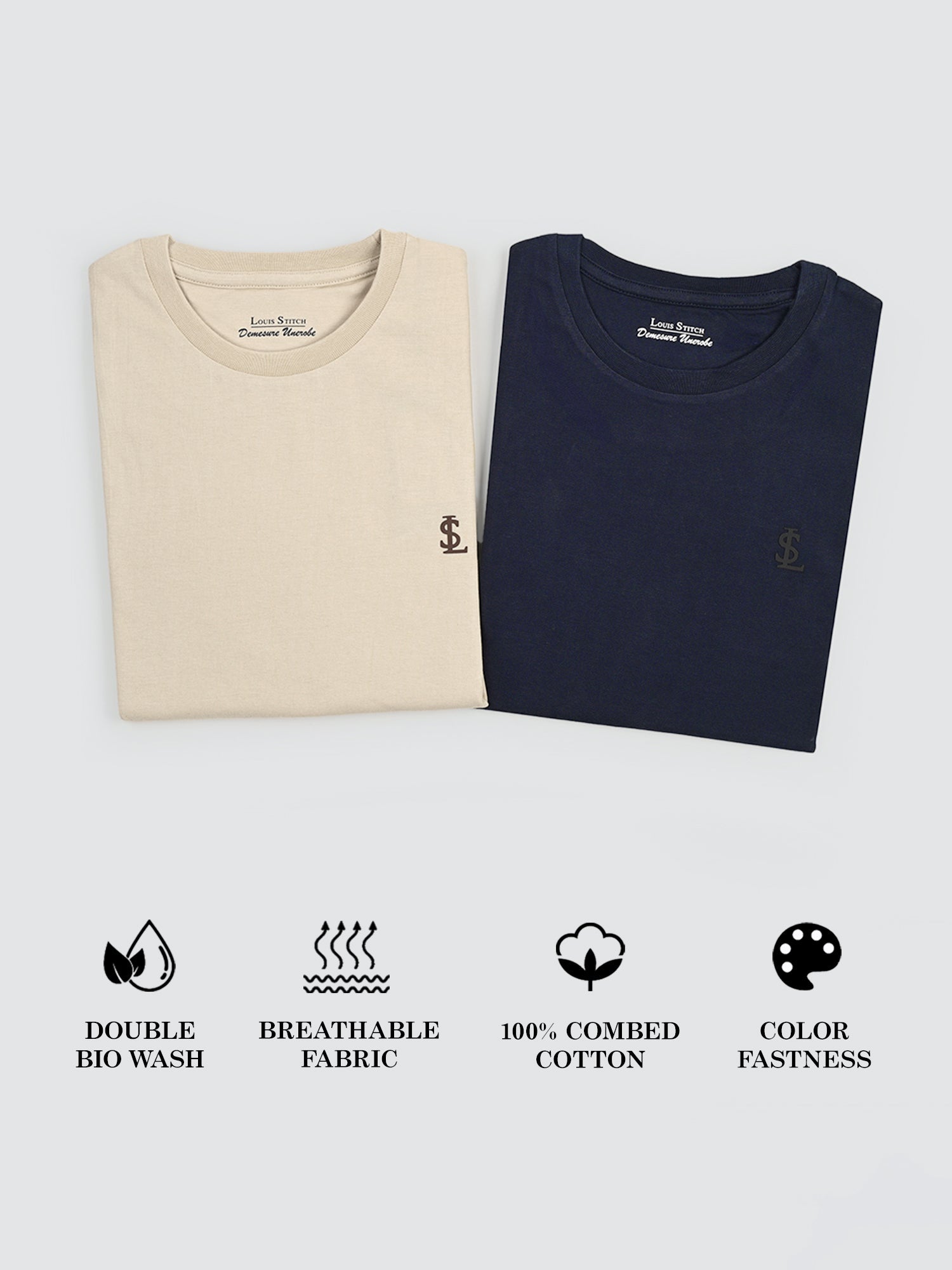 Men's Super Combed Cotton Regular Fit Pack of 2 Roundneck T-shirts