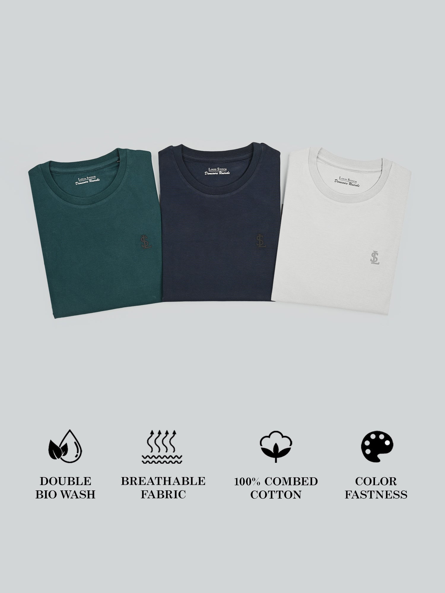 Men's Super Combed Cotton Regular Fit Pack of 3 Roundneck T-shirts