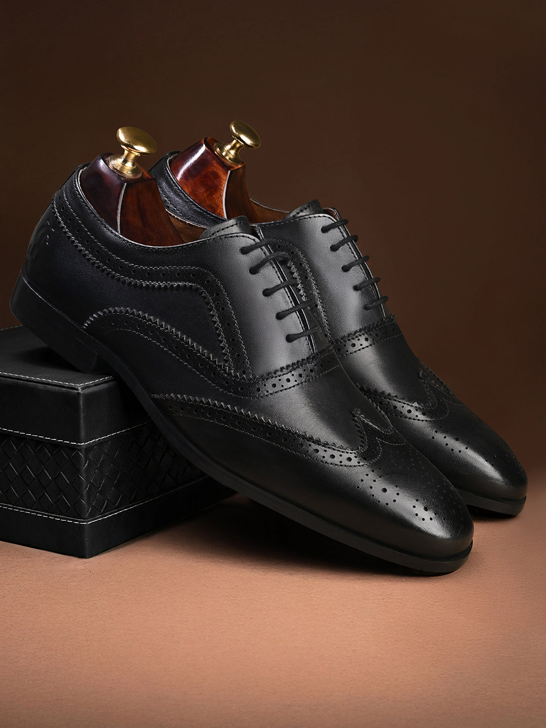 Jet Black Italian Crust Leather Formal Brogue