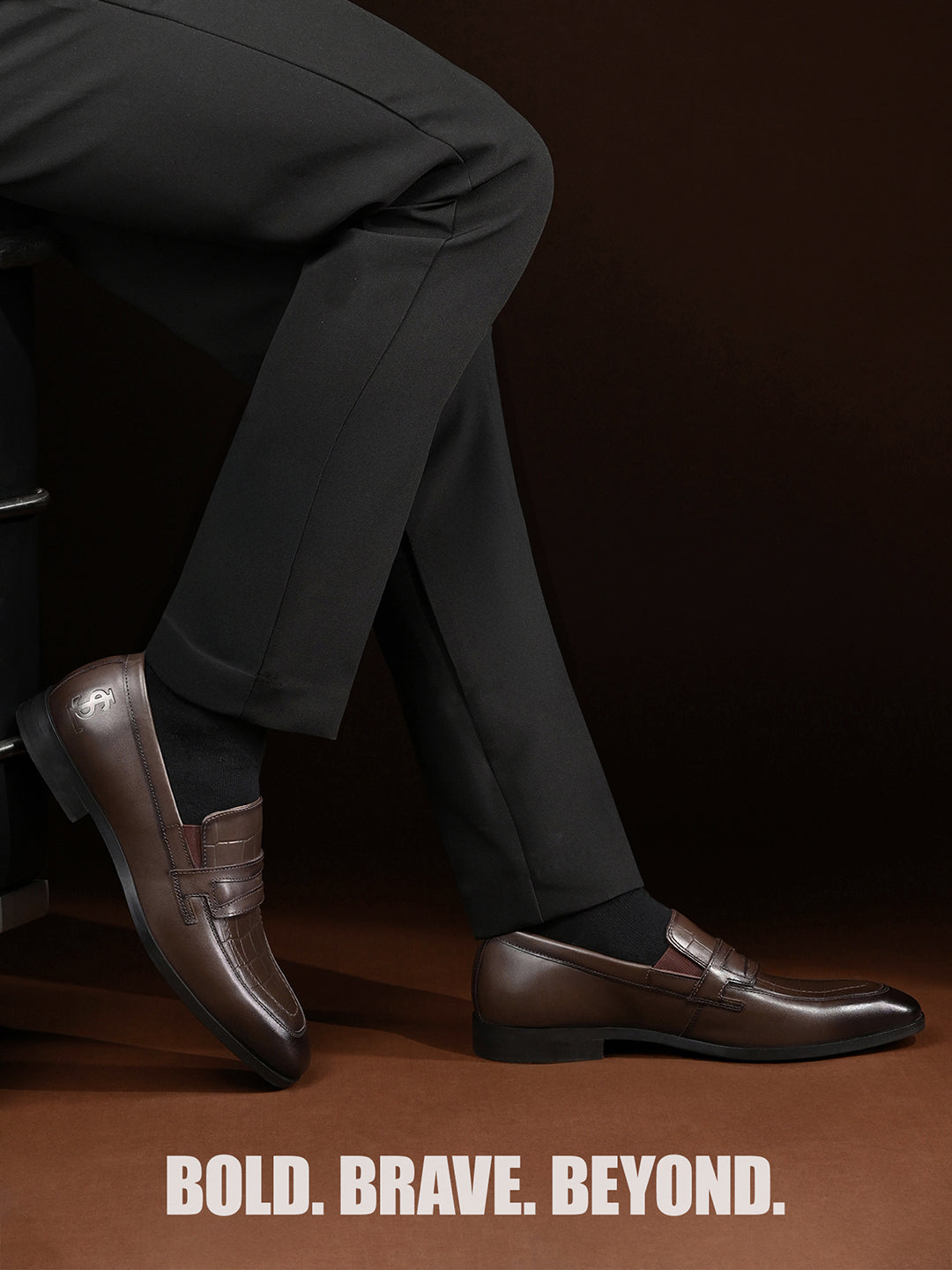 Brunette Brown Italian Crust Leather Formal Croco Texture Moccasin