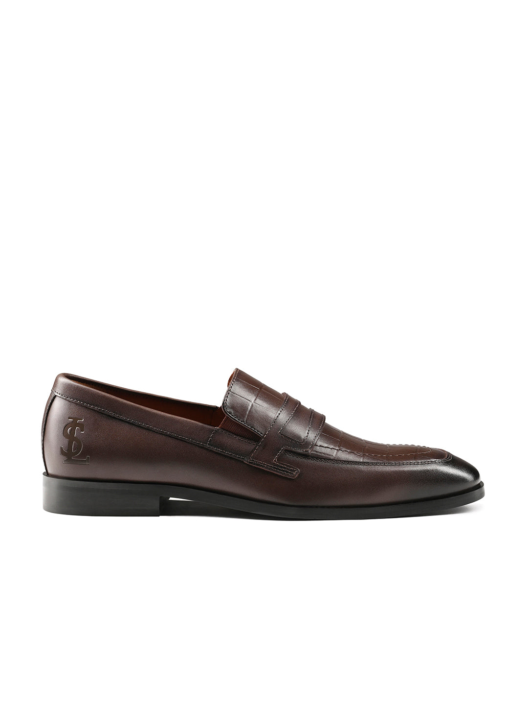 Brunette Brown Italian Crust Leather Formal Croco Texture Moccasin