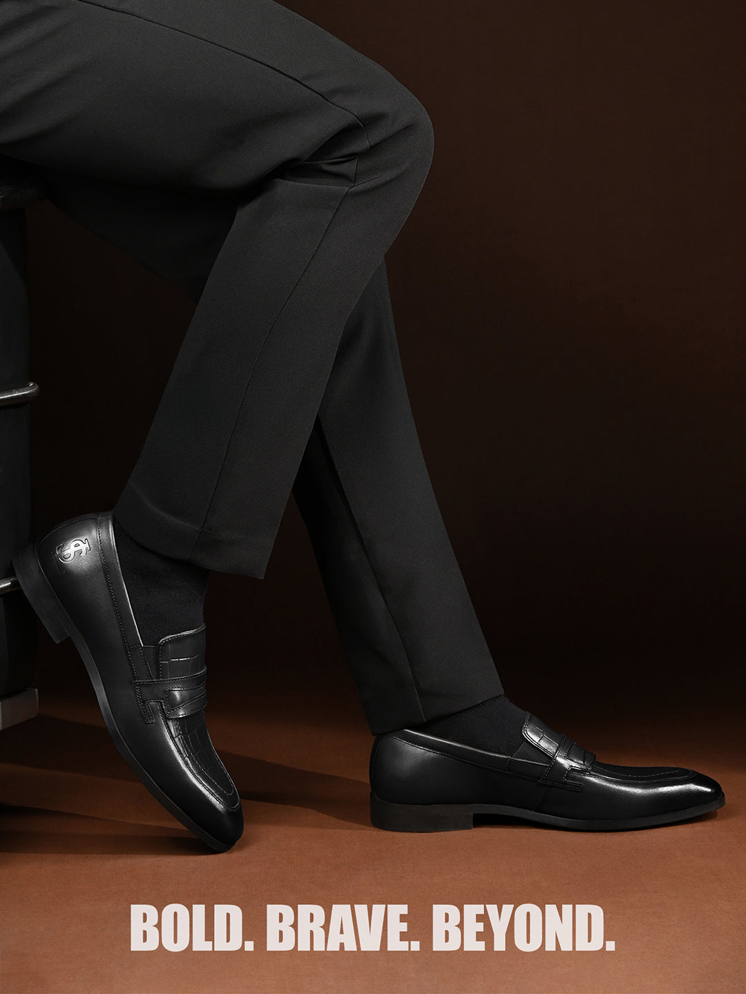 Jet Black Italian Crust Leather Formal Croco Texture Moccasin