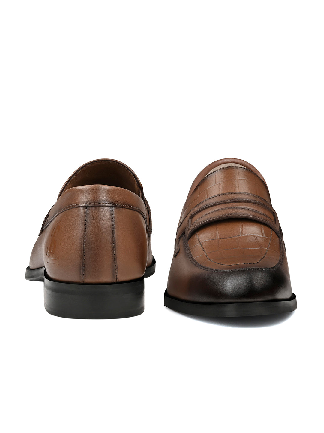 Russet Tan Italian Crust Leather Formal Croco Texture Moccasin