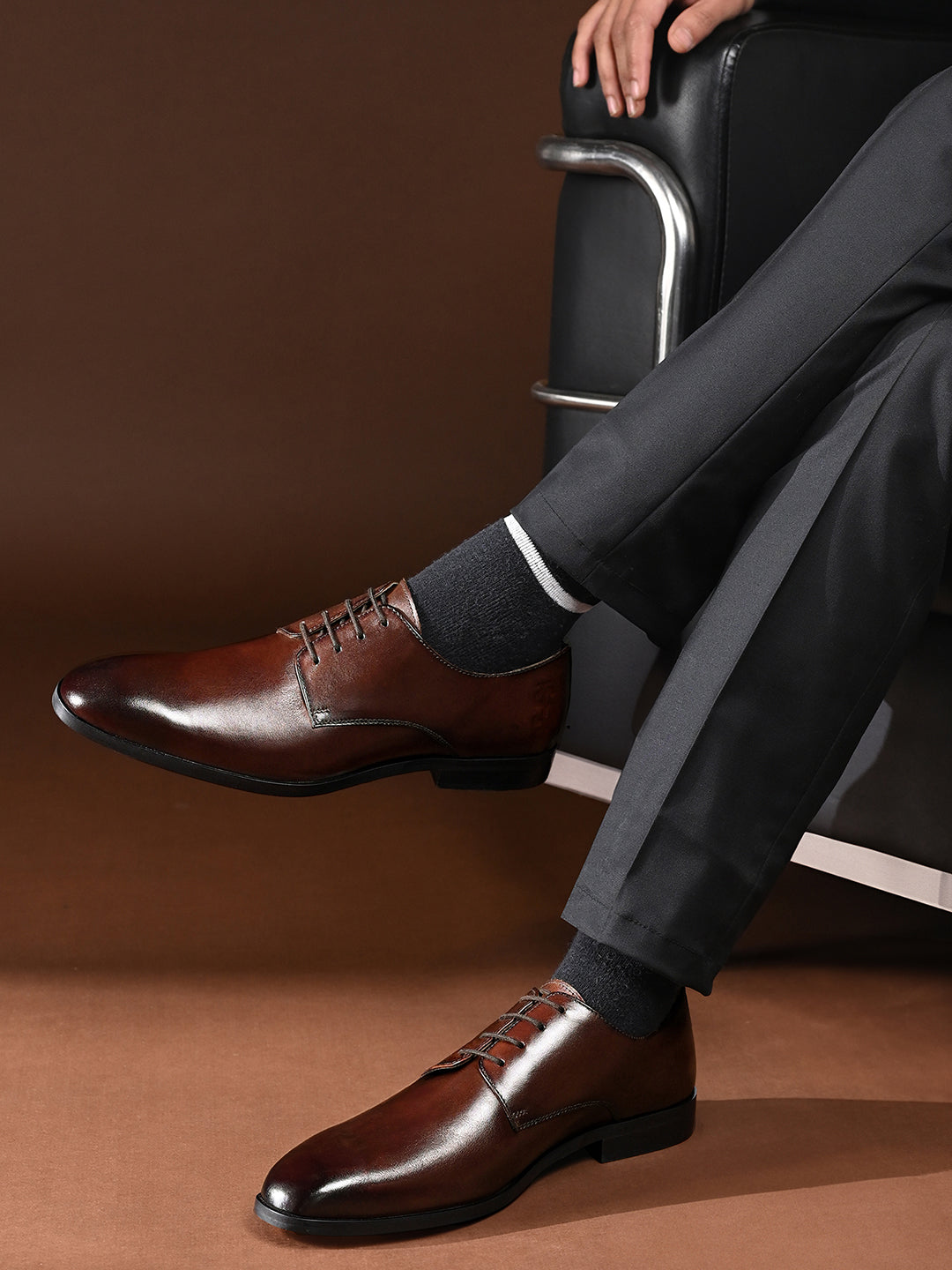 Brunette Brown Italian Crust Leather Formal Derby
