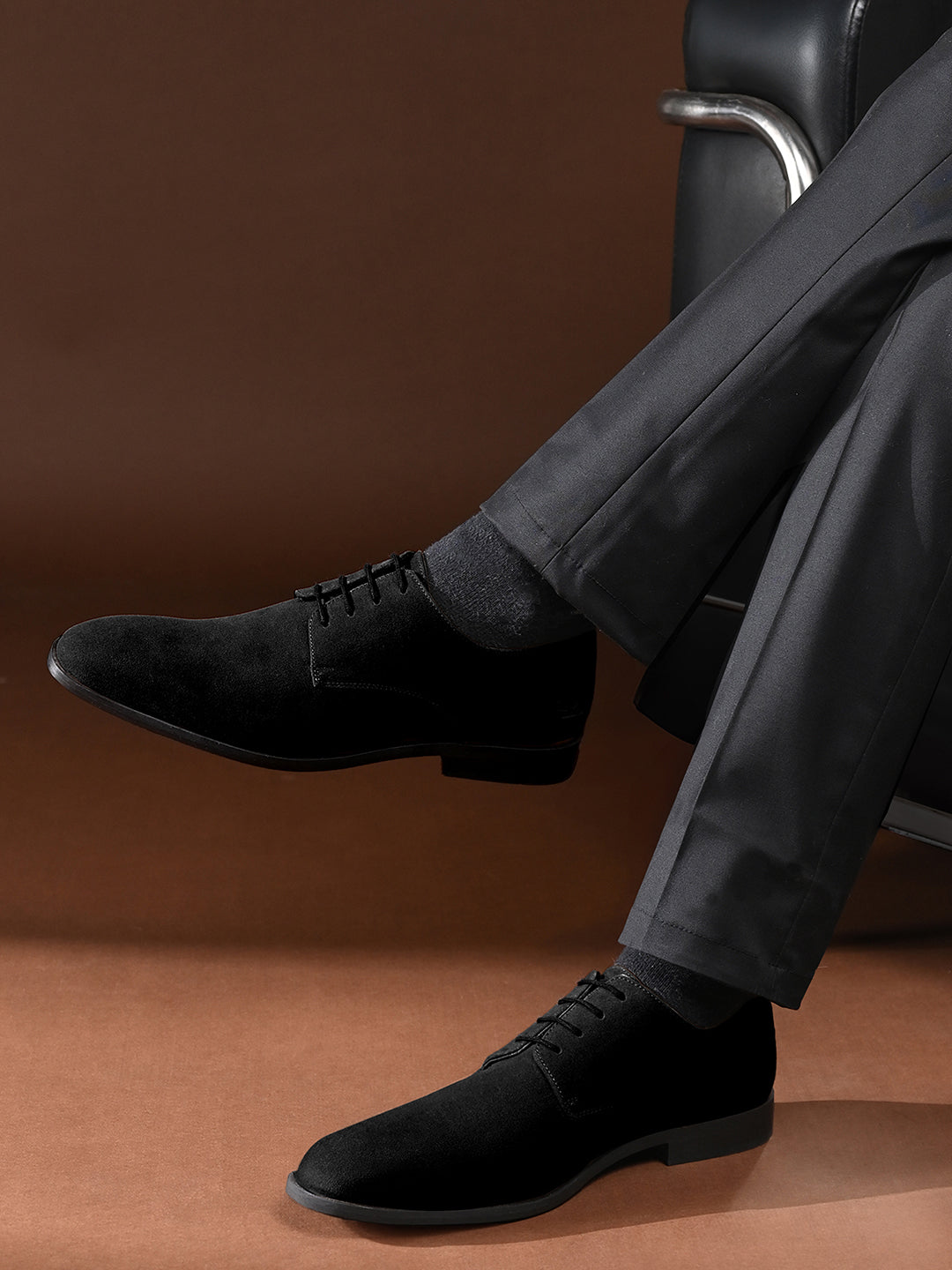 Jet Black Casual Lace-Up Derby Shoes