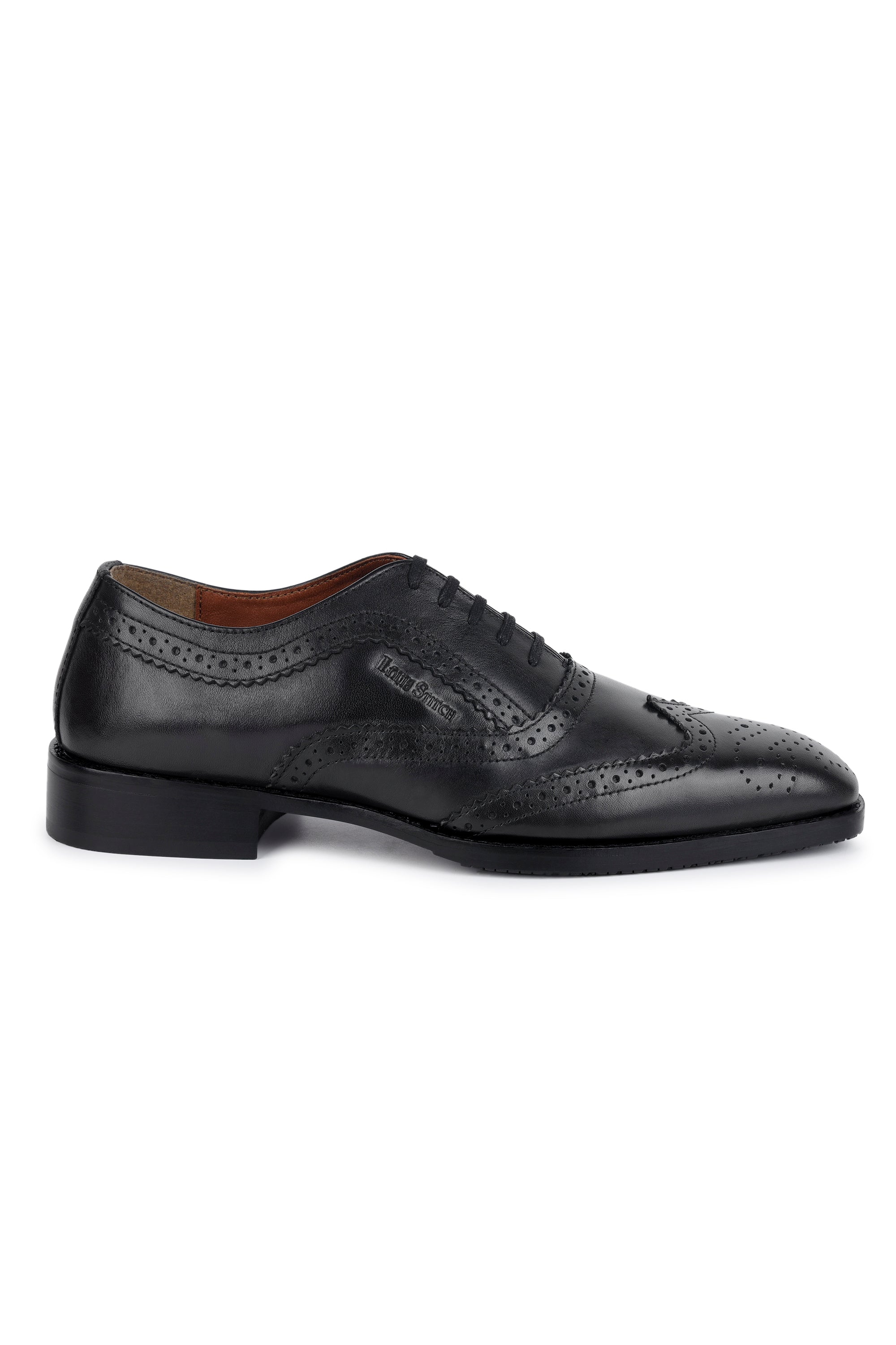 Jet Black Egyptian Crust Leather Brogue Style Comfortable Laceup Shoes