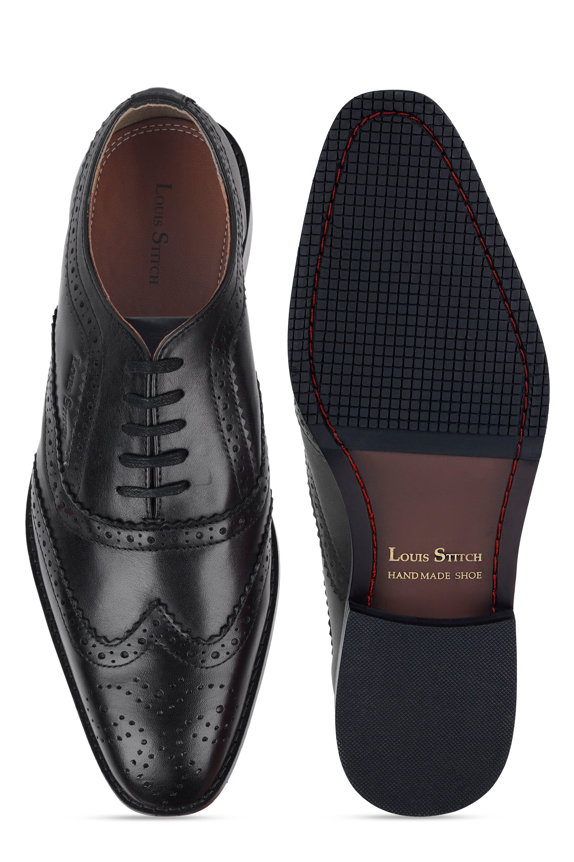 Jet Black Egyptian Crust Leather Brogue Style Comfortable Laceup Shoes