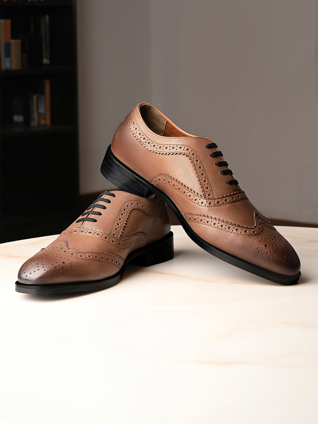 Tan Egyptian Crust Leather Brogue Style Comfortable Laceup Shoes