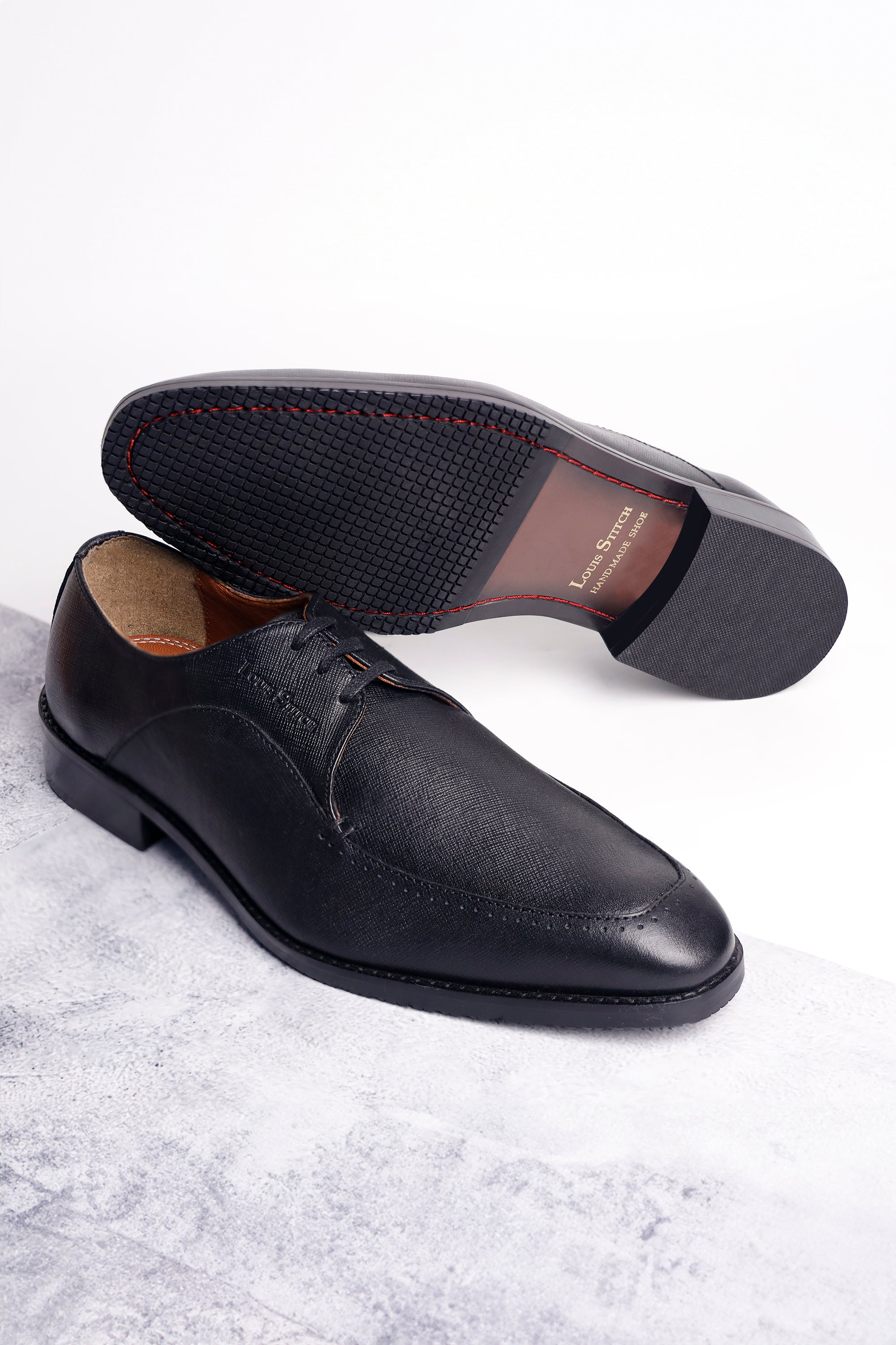 Jet Black Egyptian Crust Leather Derby Style Comfortable Laceup Shoes