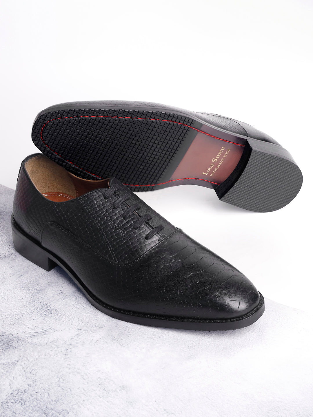 Jet Black Egyptian Crust Leather Derby Style Comfortable Laceup Shoes