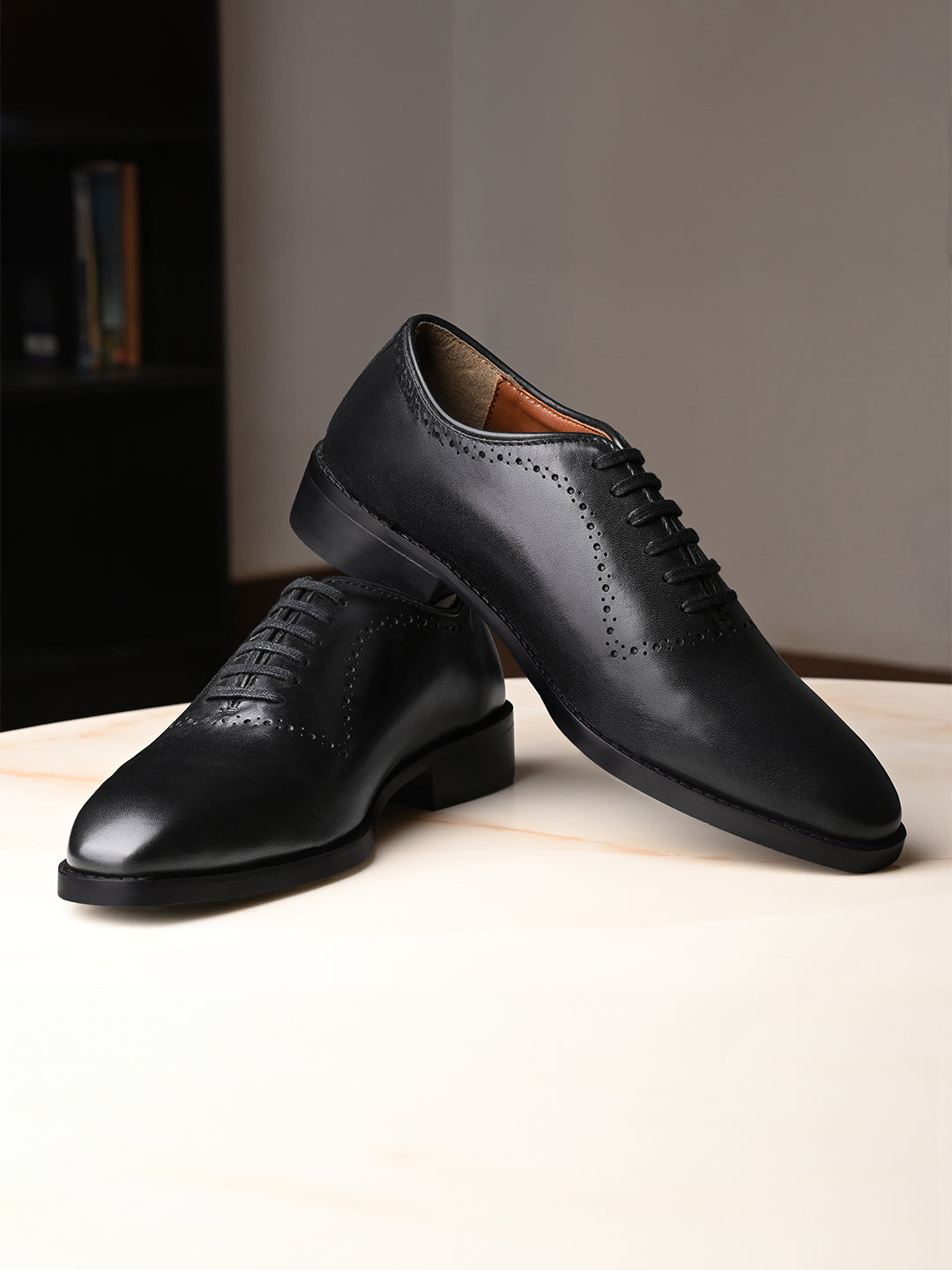 Jet Black Egyptian Crust Leather Derby Style Comfortable Laceup Shoes