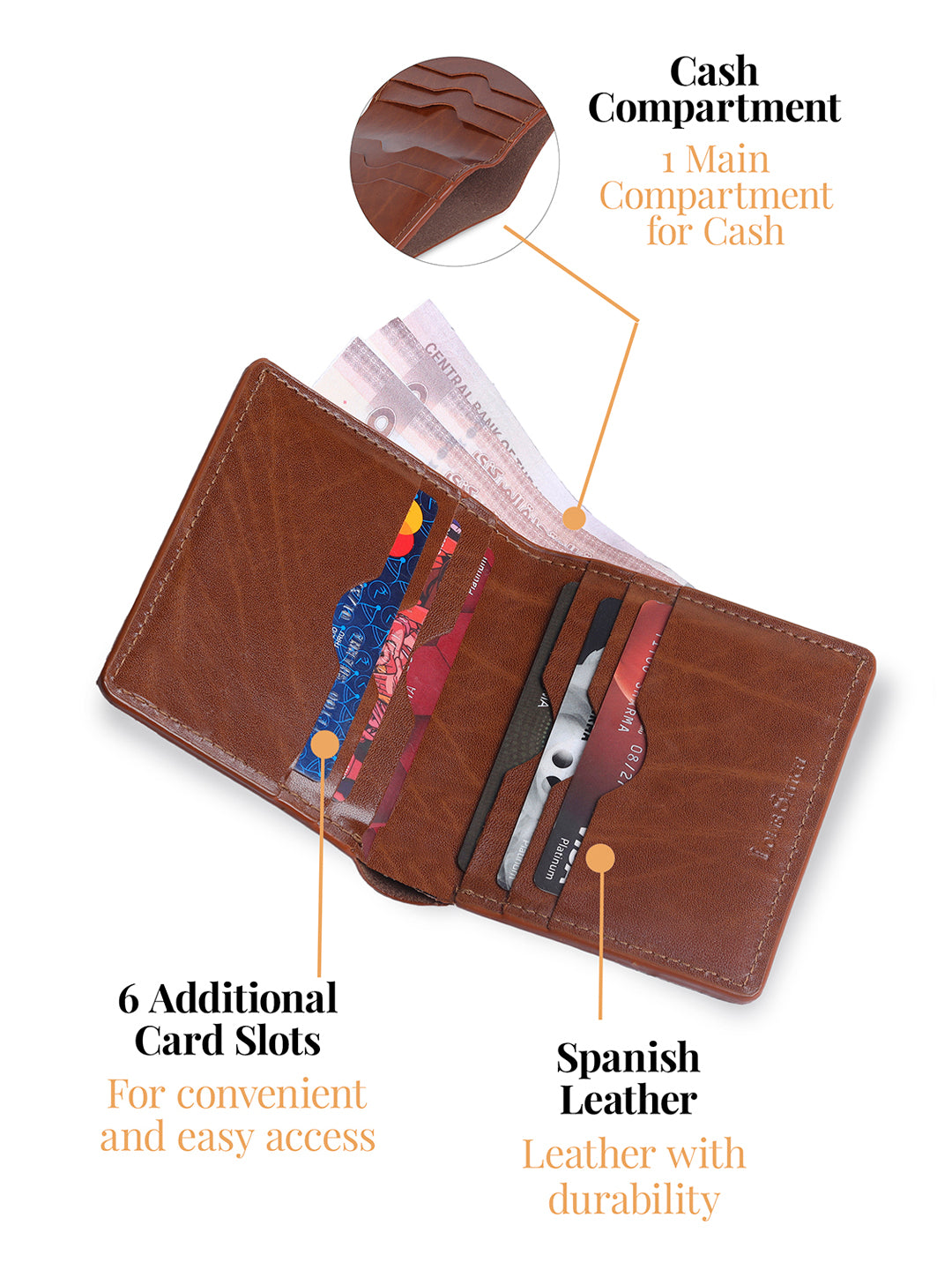 Spanish Leather Slim Two Fold Wallet for Men RFID Protected Tan