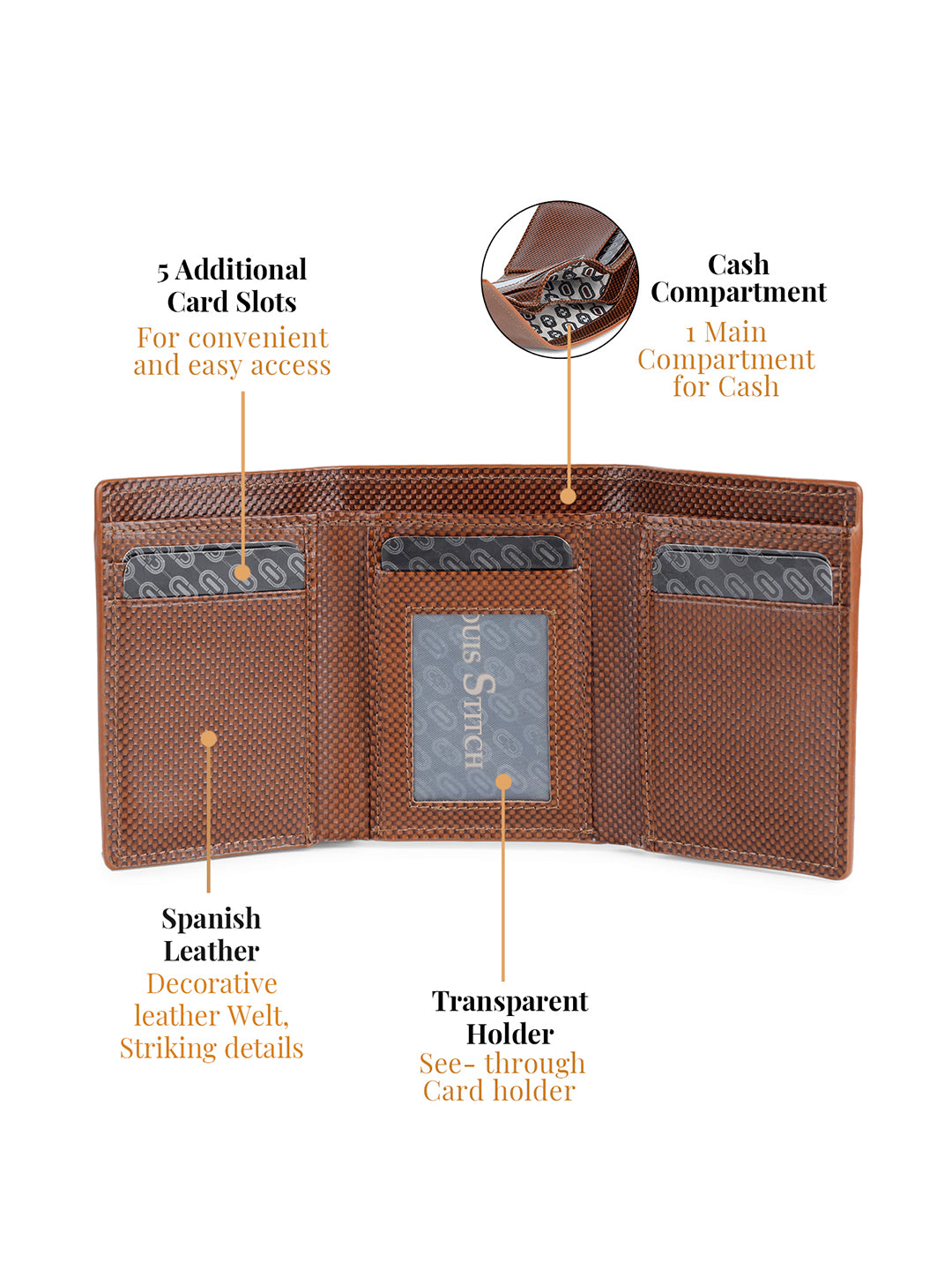 Spanish Leather Trifold Men Wallet Tan RFID Protected