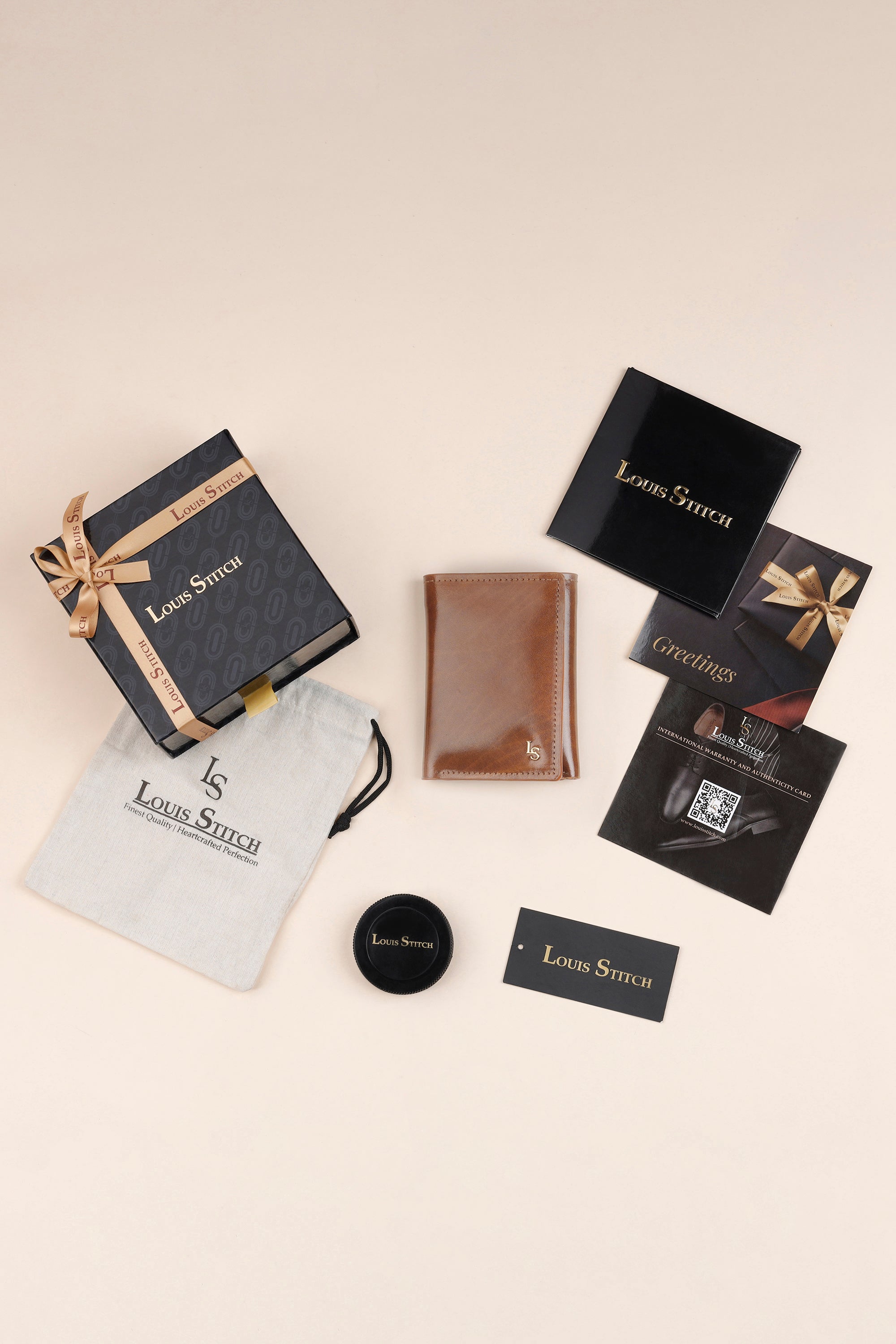 Spanish Leather Trifold Men Wallet Tan RFID Protected