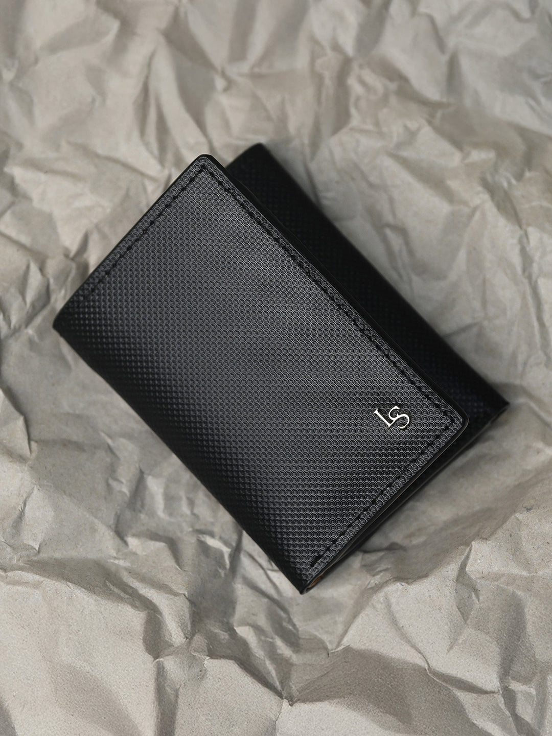 Jet Black Spanish Leather Trifold Wallet with RFID Protected