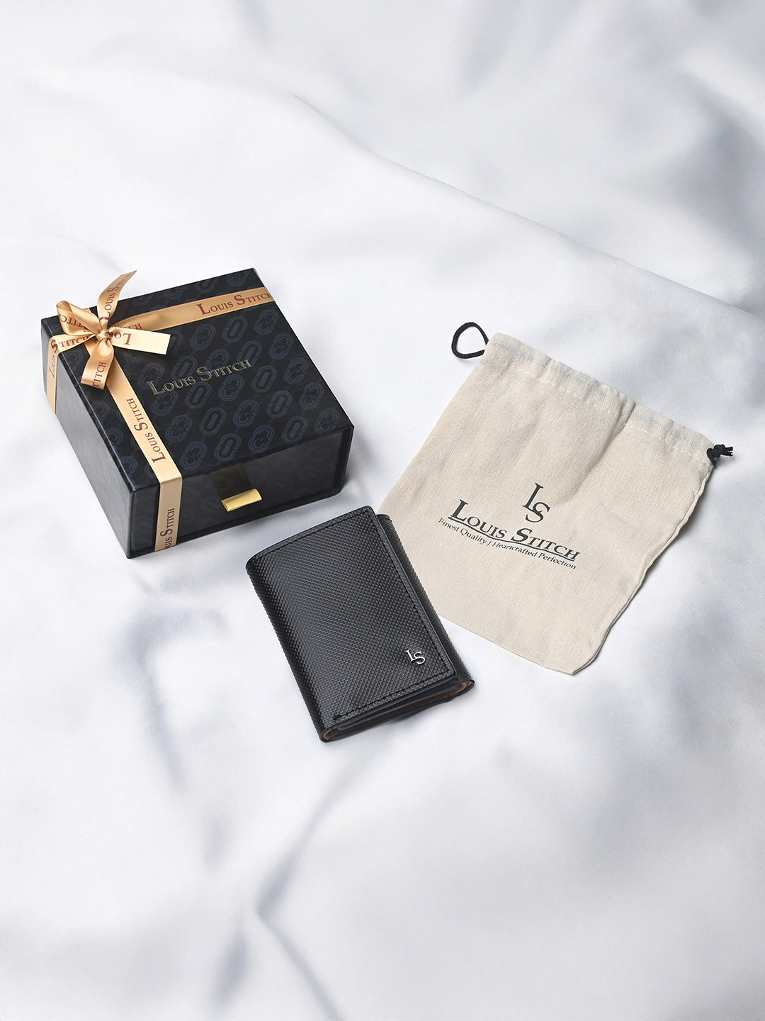 Jet Black Spanish Leather Trifold Wallet with RFID Protected