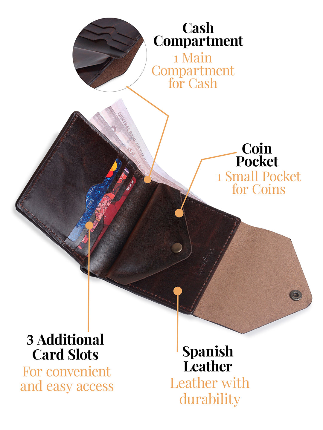 Men's Brown Spanish Leather Bifold Wallet with RFID Protection