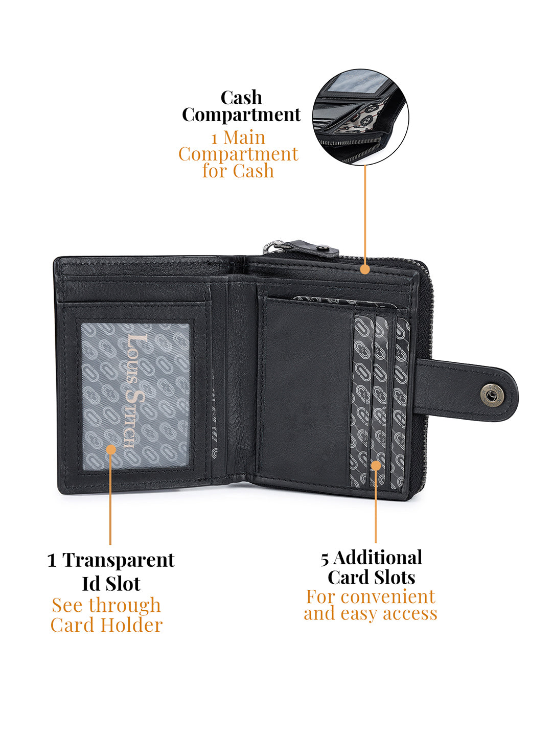 Spanish Leather Men's Black Bifold Wallet for Men with RFID Protection and Zip Pocket