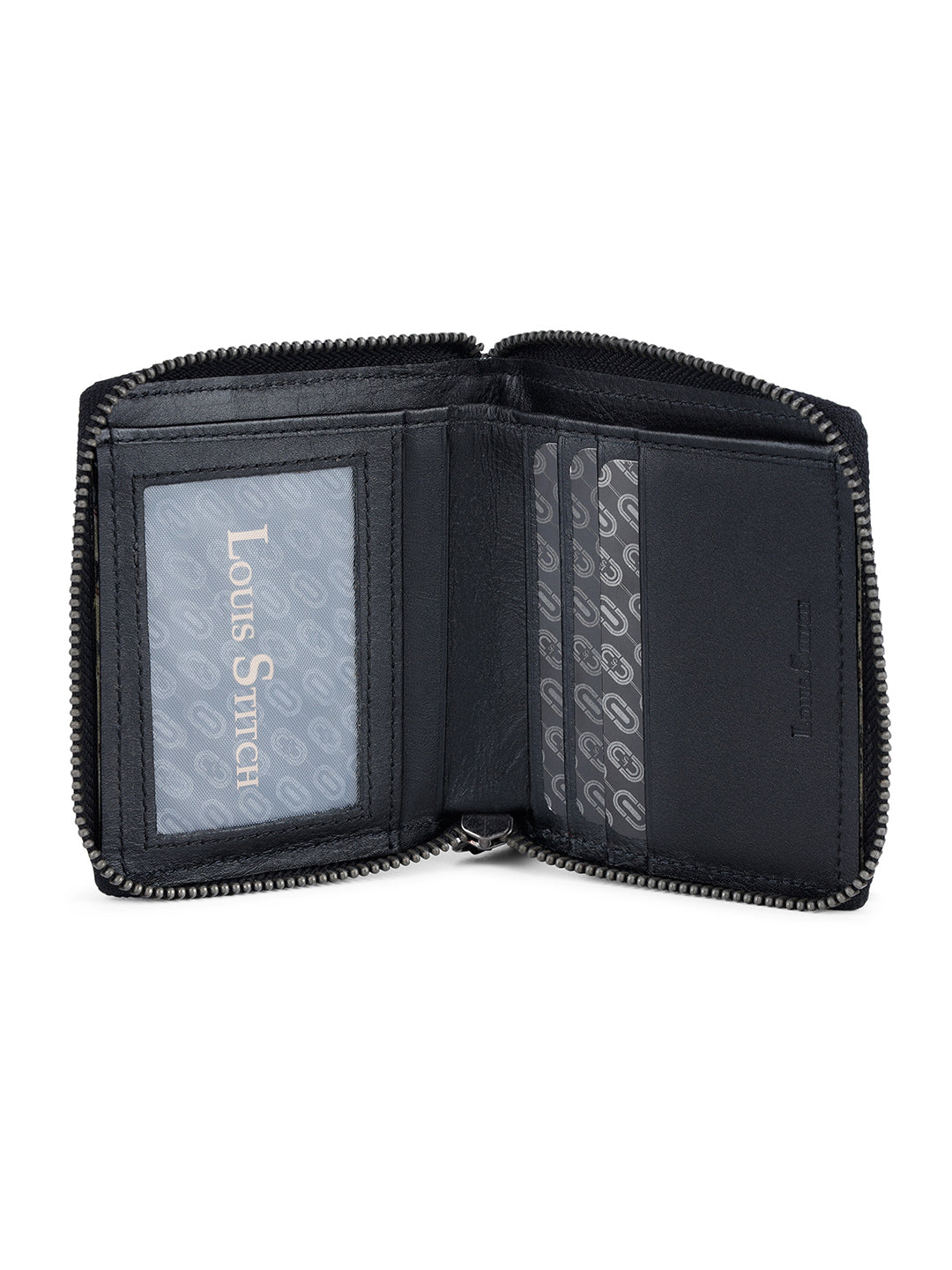 Spanish Leather Black Bifold Zipper Wallet for Men with RFID Protection