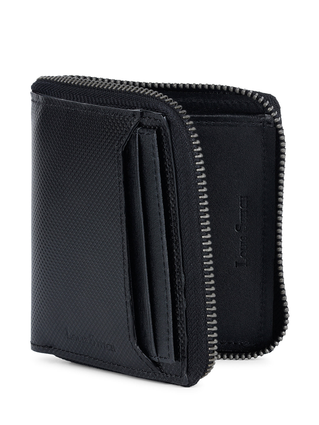 Spanish Leather Black Bifold Zipper Wallet for Men with RFID Protection