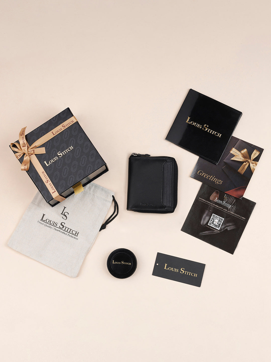 Spanish Leather Black Bifold Zipper Wallet for Men with RFID Protection