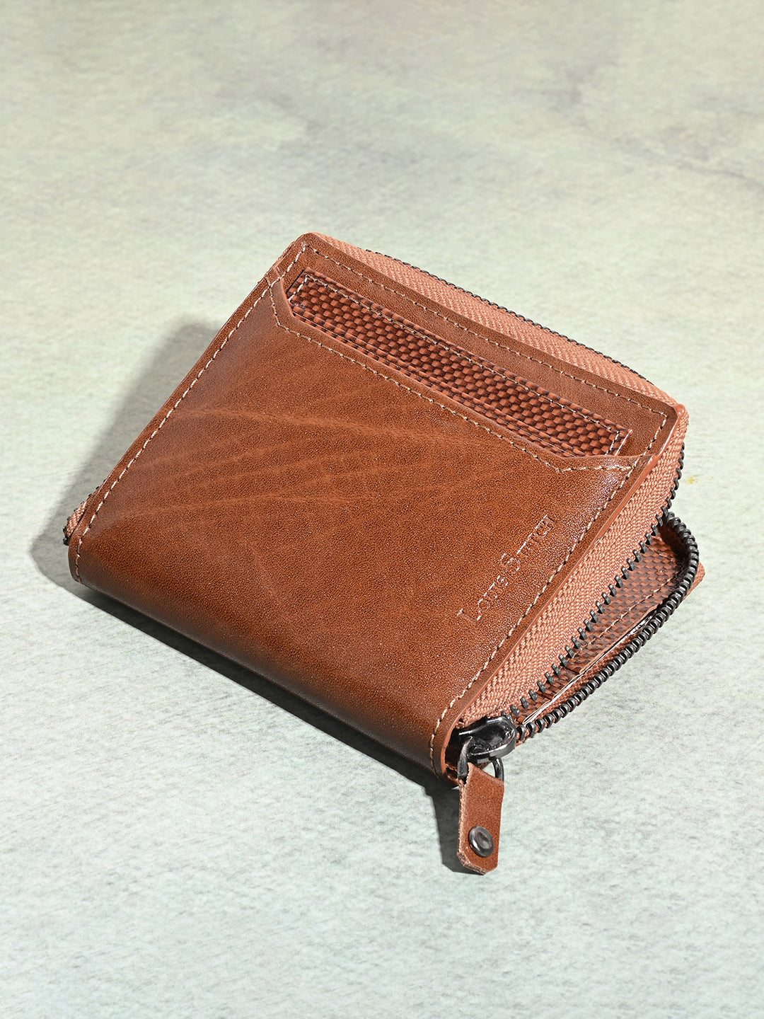 Spanish Leather Tan Bifold Zipper Wallet for Men with RFID Protection