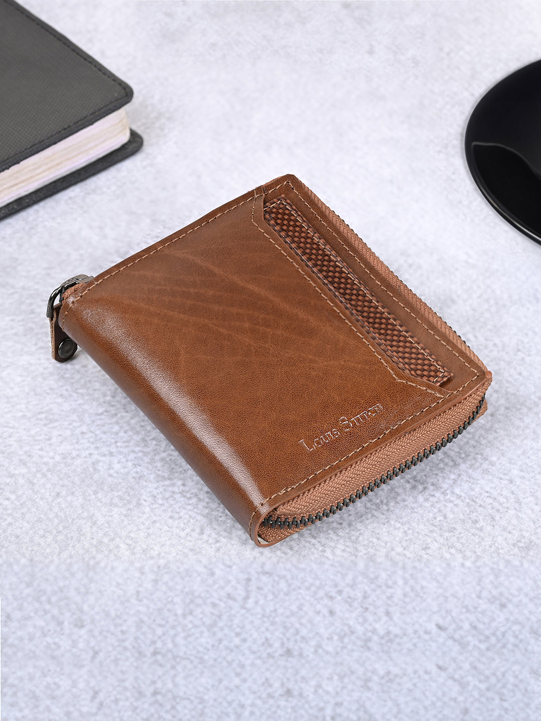 Spanish Leather Tan Bifold Zipper Wallet for Men with RFID Protection