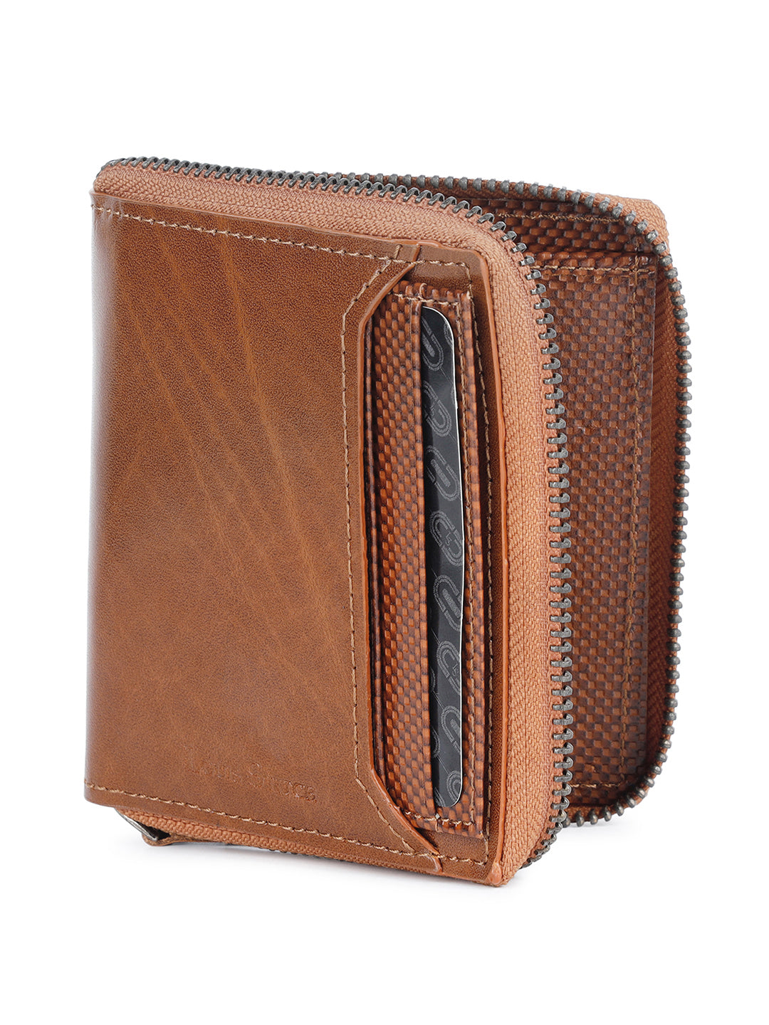 Spanish Leather Tan Bifold Zipper Wallet for Men with RFID Protection