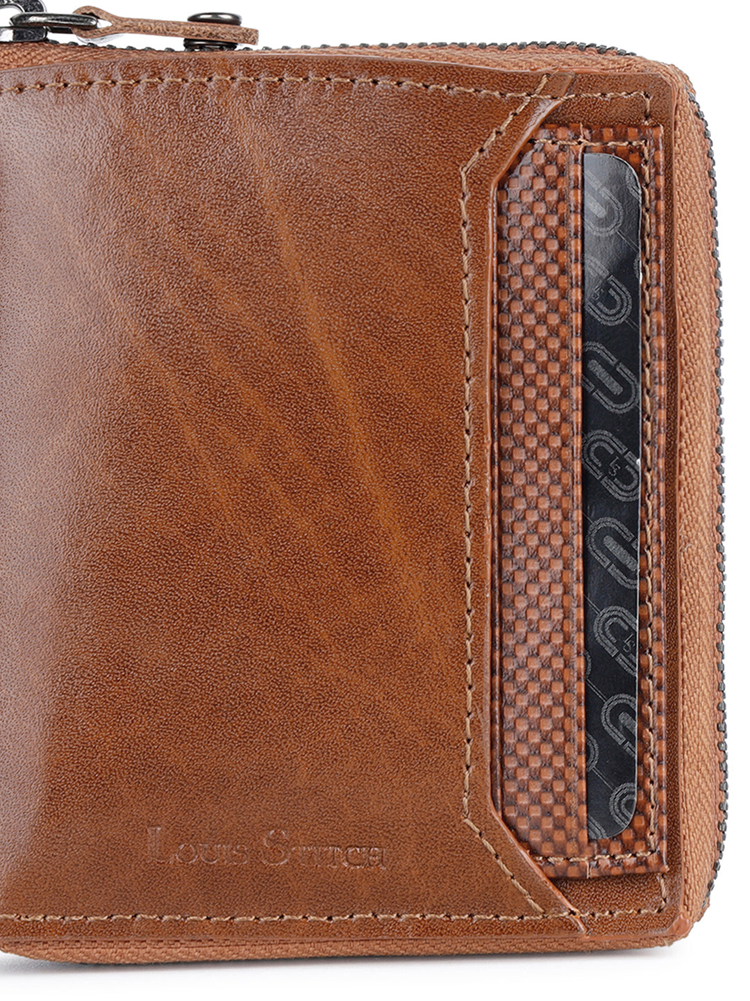 Spanish Leather Tan Bifold Zipper Wallet for Men with RFID Protection