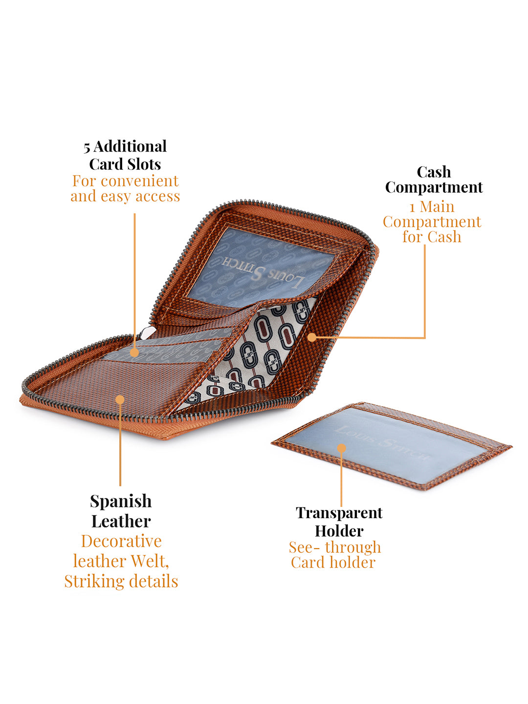 Spanish Leather Tan Bifold Zipper Wallet for Men with RFID Protection