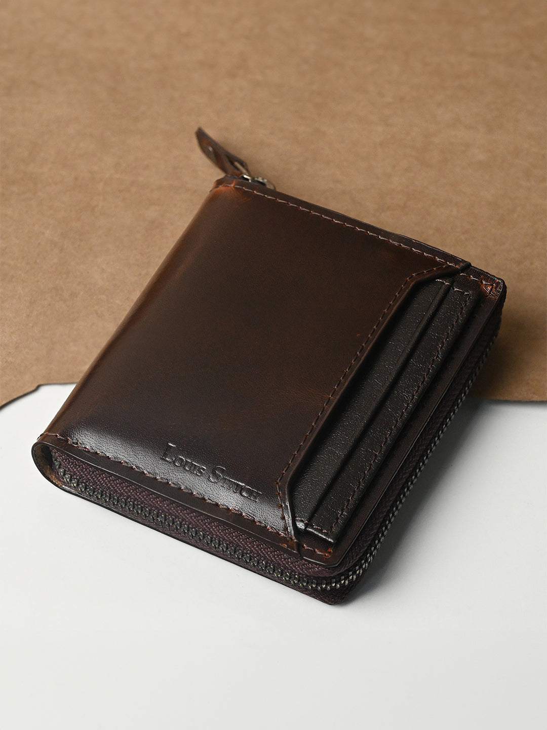 Brunette Brown Spanish Leather Bifold Zipper Wallet with RFID Protection