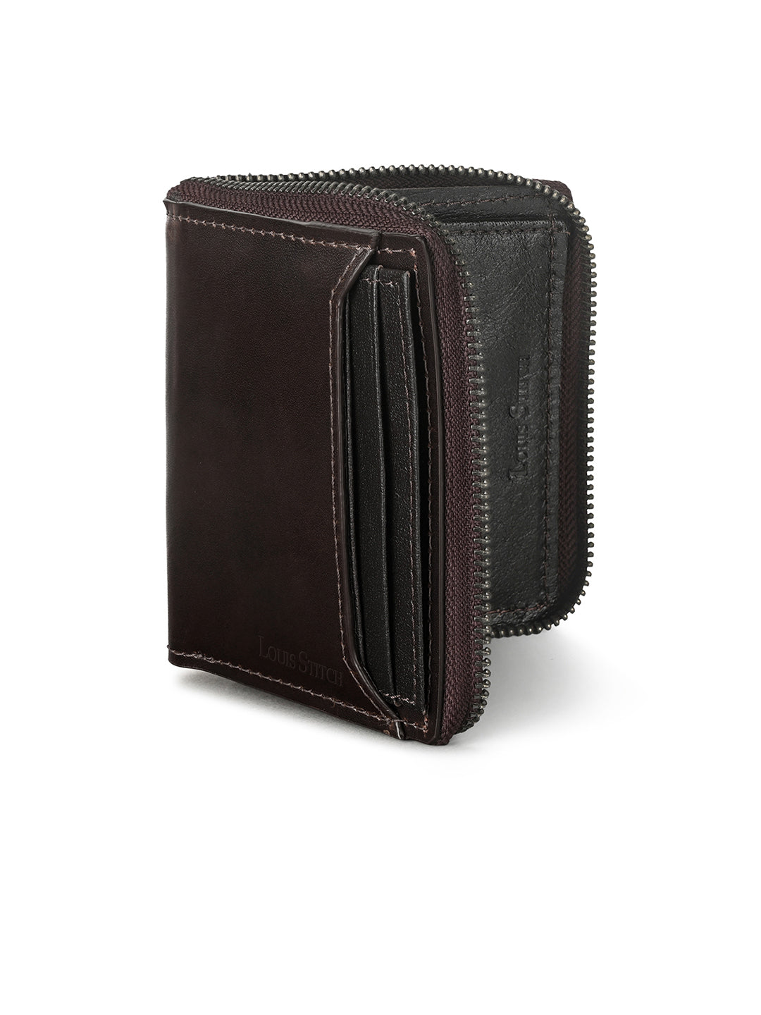 Brunette Brown Spanish Leather Bifold Zipper Wallet with RFID Protection