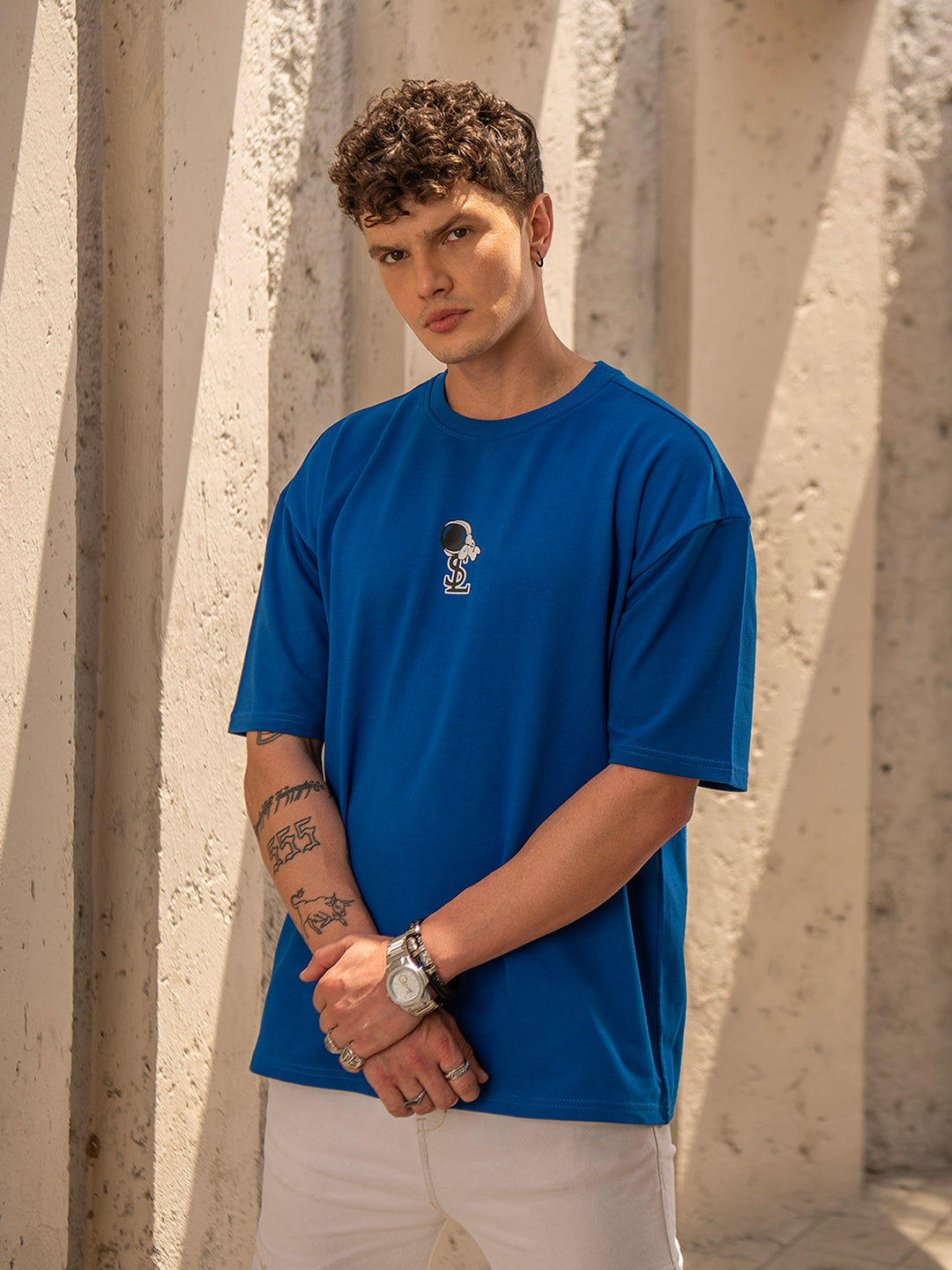 Midnight Blue Rock Ballad Cotton Printed Oversized T-Shirt