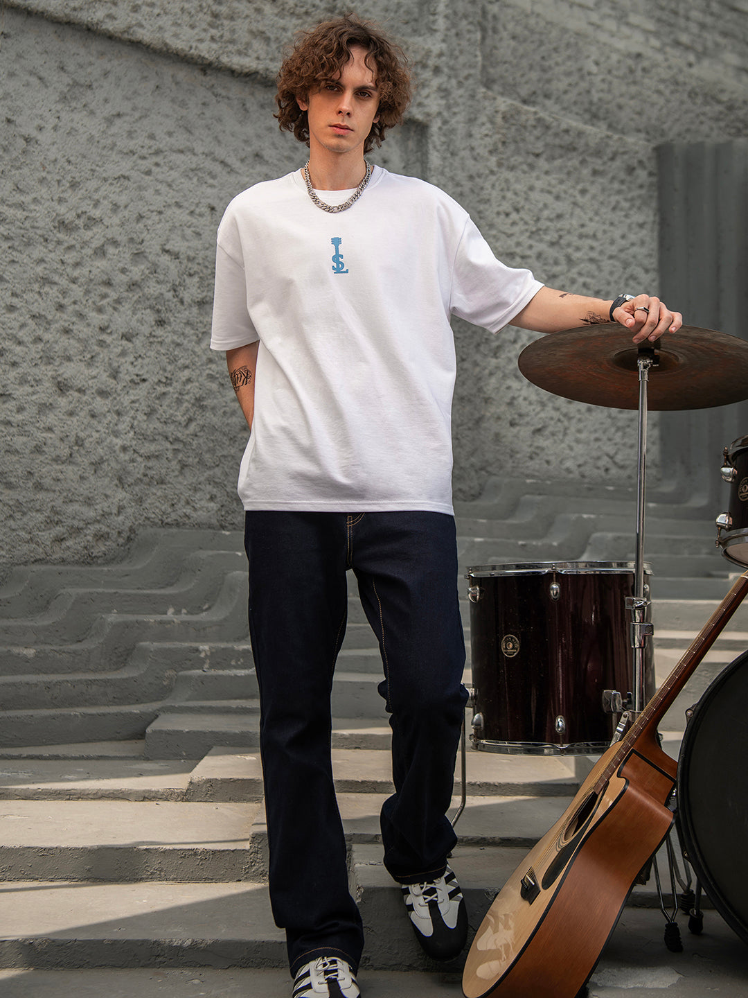 White Rock Ballad Cotton Printed Oversized T-Shirt