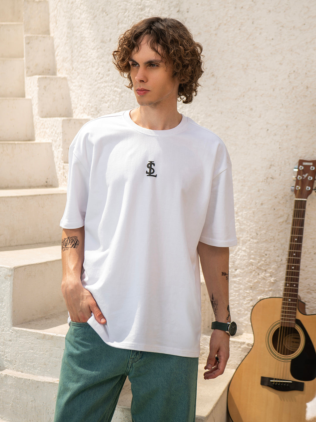 White Rock Ballad Cotton Printed Oversized T-Shirt