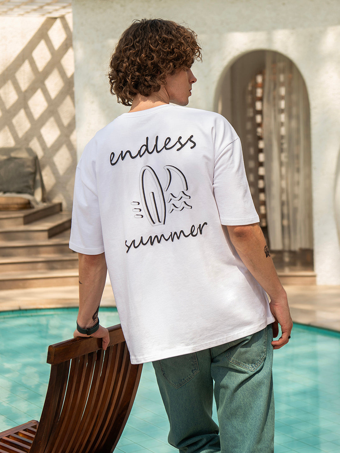 White Rock Ballad Cotton Printed Oversized T-Shirt