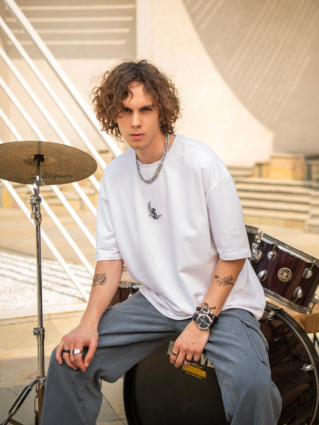 White Rock Ballad Cotton Printed Oversized T-Shirt