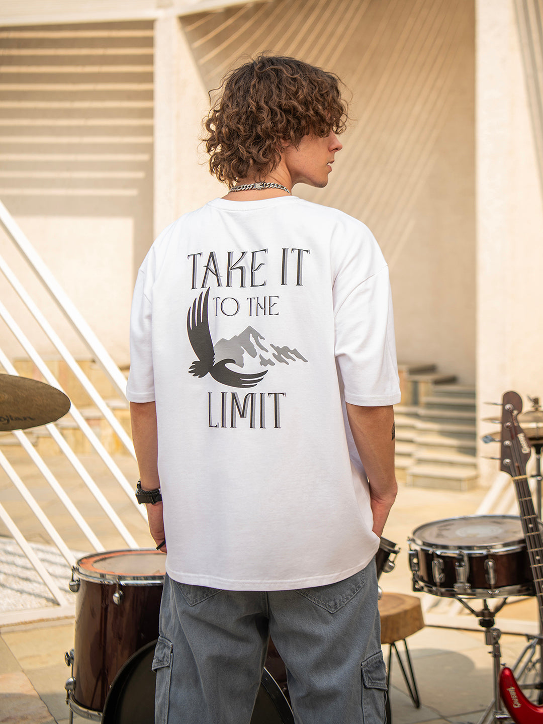 White Rock Ballad Cotton Printed Oversized T-Shirt